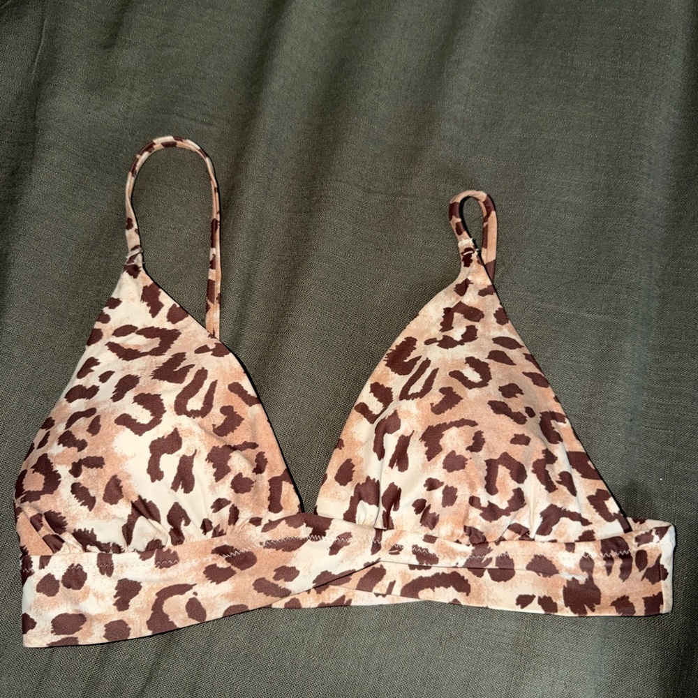 Leopard Print Triangle Bralette - Brown/Cream